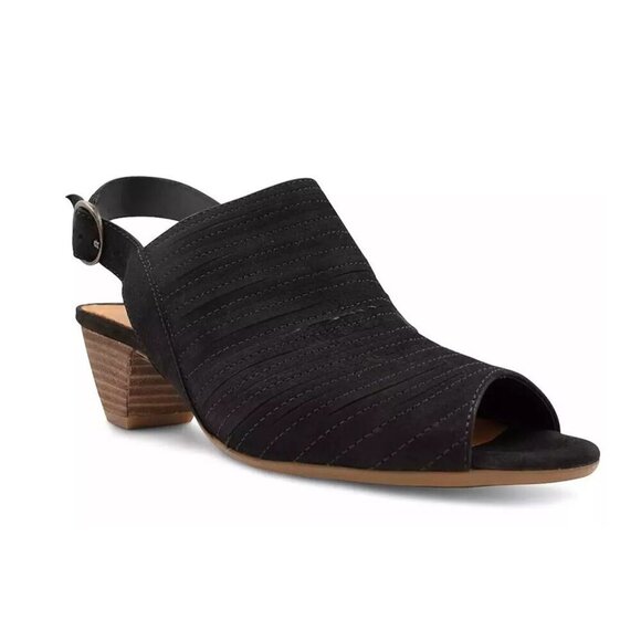 PAUL GREEN Cheri Black Nubuck Leather Slingback Sandals Heel - Picture 1 of 13